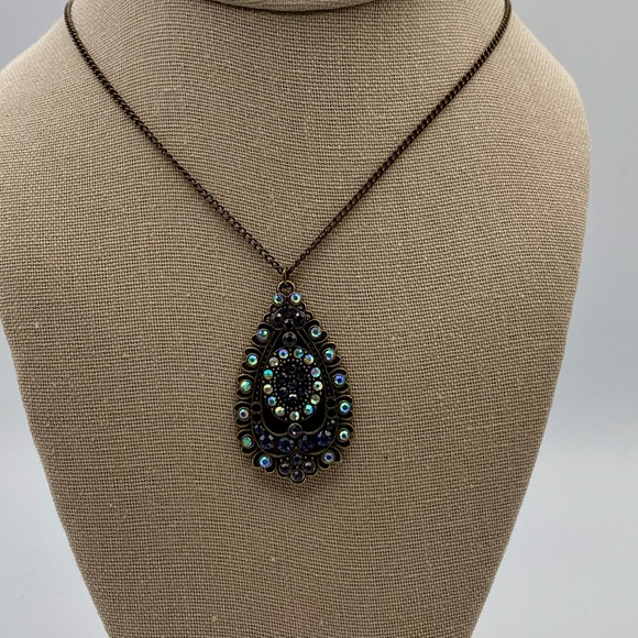 Bronze Teardrop Pendant With Iridescent Stones - Picture 1 of 4
